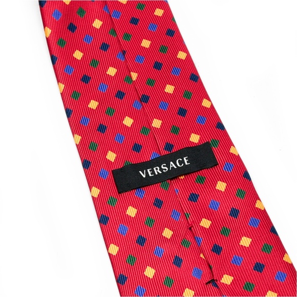 VERSACE Geometric Motif Silk Tie in Red/Mulitcolour - Picture 4 of 6